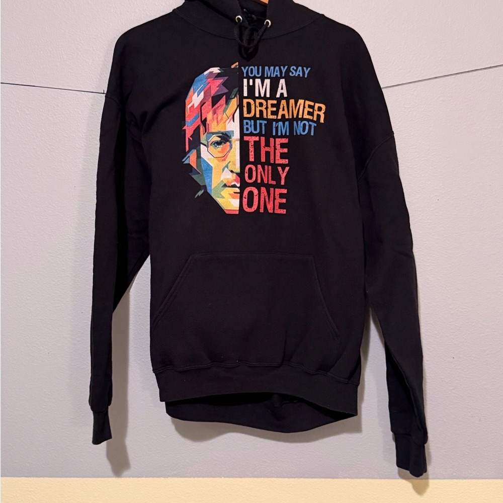 BLACK HOODIE with John Lennon unique Abstract Multicolor graphic. UNISEX XL $18